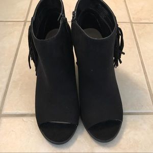 Never worn, black peep toe booties
